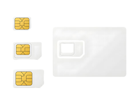 Set of different sizes of sim cards isolated on transparent background