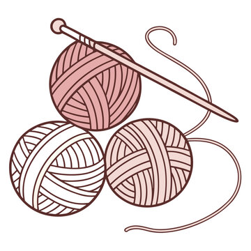 Knitting yarn balls and crochet hook craft vector illustration with knitting illustration handmade material creative needlework relaxing homemade accessory