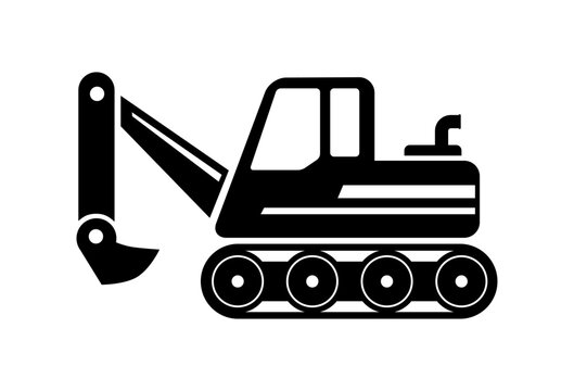 Black excavator, vector icon on white background