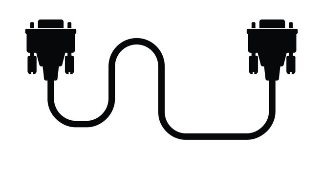 Vga Cable Silhouette On White Background Computer Connection