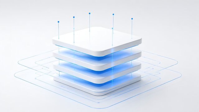 Layered database architecture stack illustrating structural data processing and modern cloud server infrastructure