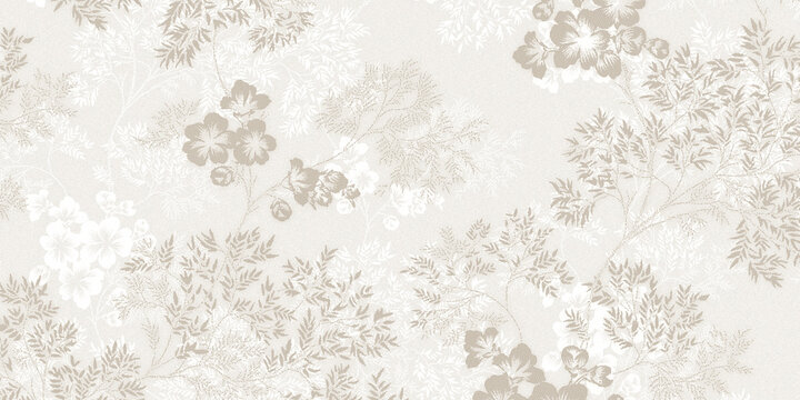 eamless warm beige background with a delicate taupe floral and leaf silhouette pattern.