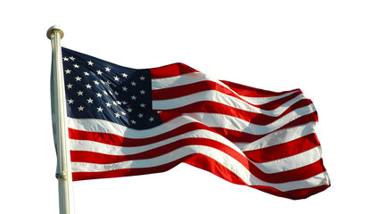 Fototapeta premium Dynamic waving American flag with stars and stripes, isolated on transparent background, Star-Spangled Banner