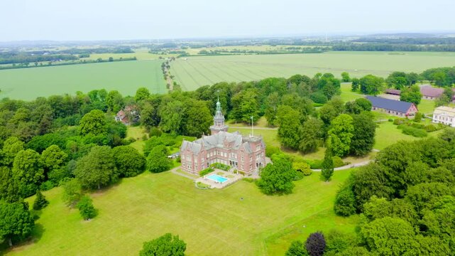 Sweden. Castle on the banks of the Oresund Strait. Drone footage