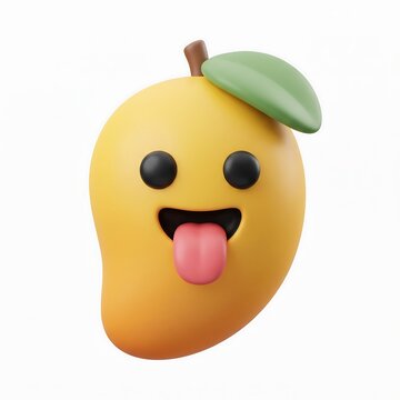 3D cute cartoon mango fruit emoji showing tongue and funny expression with mango character