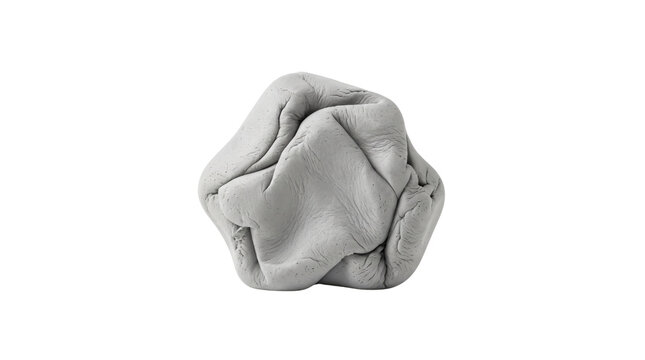 Gray modeling clay lump on white background, textured plasticine ball for art projects, soft malleable putty material for sculpting