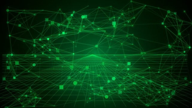Matrix Green Perspective Horizon Wave Grid Cyber Background Video 4K