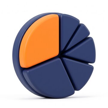 3D Circular pie chart graphic with blue and orange segments statistics analytics business infographic