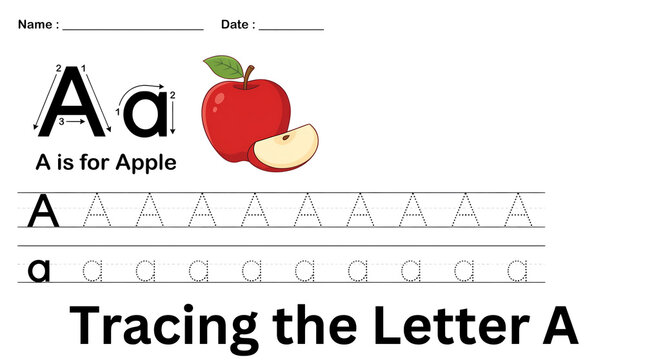 Apple letter tracing worksheet for preschool learning uppercase and lowercase a.