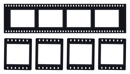 Fototapeta premium Horizontal film strip and individual photo frames isolated on transparent background