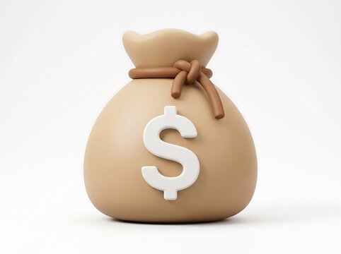 3D Beige money bag with a dollar sign symbol icon on white background finance icon cash bag currency sign