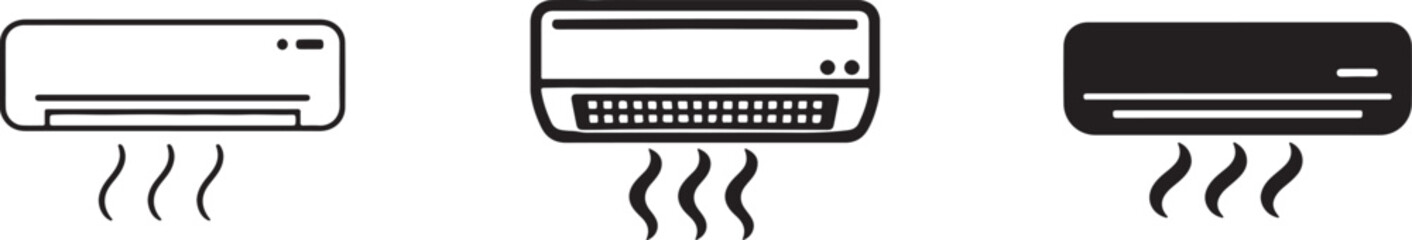 Fototapeta premium Air conditioner silhouette icon set with bold outline and clean black and white line art vector design.