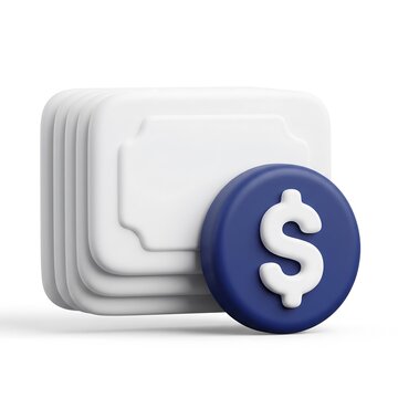 Stack of white documents with a blue dollar coin 3D icon money stack financial documents paper bills