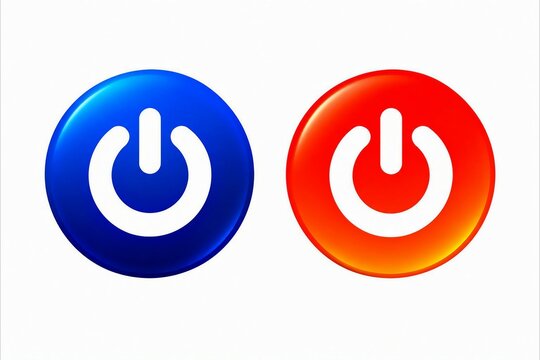 Power button icons in blue and red gradient colors for on and off states