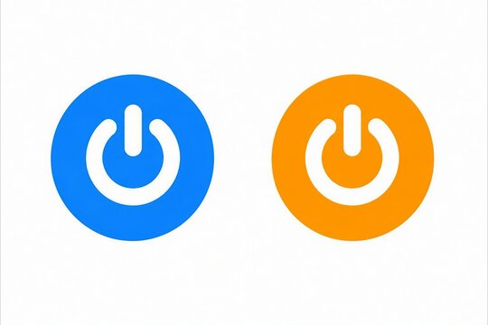 Modern power button icon in blue and orange color options for app and website design