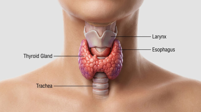 Abstract female with enlarged thyroid gland - structure