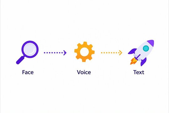 Modern flat icons showing face recognition transforming into voice and text communication