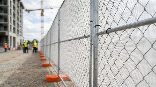 Medium shot of mesh temporary construction fencing for site isolation and crowd control