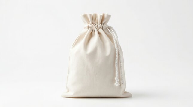 White drawstring bag packaging isolated on plain white background