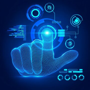 Futuristic robotic hand with digital brain interface and glowing circuit design