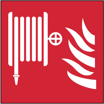 Fire Hose Reel Emergency Equipment Square Safety Sign Vector Illustration