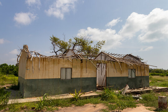 Damaged Building in Cyclone-Affected Mozambique