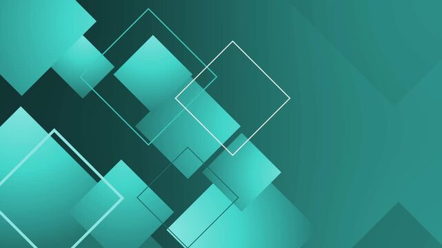 Abstract geometric composition of overlapping squares and rectangle teal gradient background vibrant animation