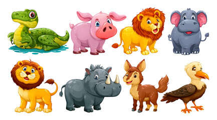 Fototapeta premium Colorful cartoon zoo animals set for kids design projects