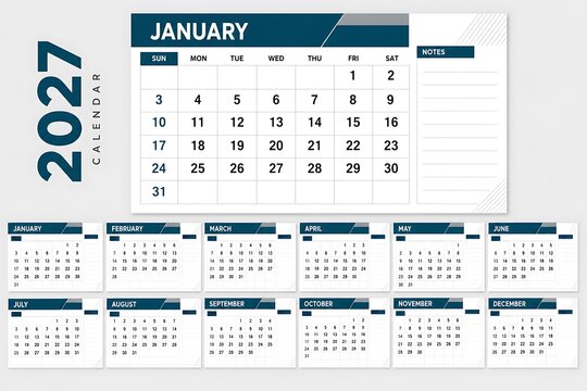 Twelve month calendar with numbers on white background vector