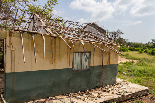 Dilapidated Cyclone-Stricken Building in Mozambique