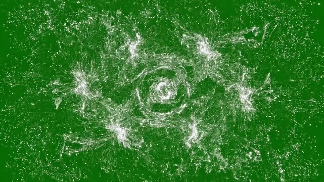 Vibrant green background showcases intricate white fractal pattern. Swirling energy and dynamic light bursts radiate powerful exciting impact