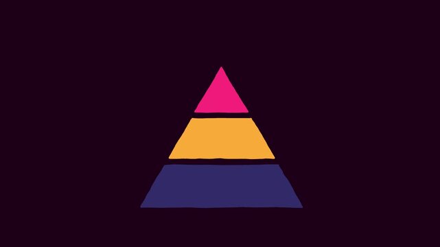 Pyramid triangle chart graph hand drawn doodle isolated. Crazy shaking cartoon animation symbol triangular element good as food pyramid or something else. Three colors animated.
