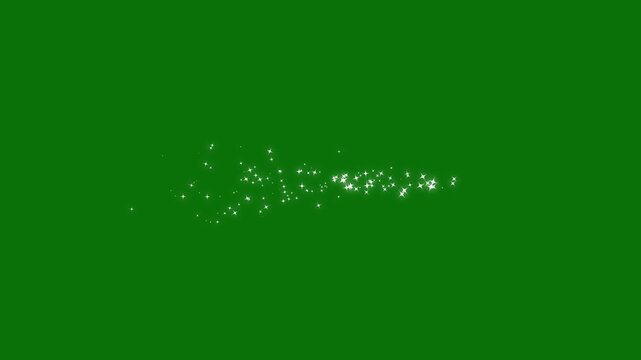 4k Magic glitter sparkle light trail, white twinkling stars line, fast glittering star lines, sparkling shining comet trace with glare effect. and particles flare on green background