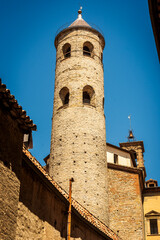 Obraz premium The town of Città di Castello, Umbria, Italy, with its unique the cylindrical bell tower.