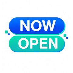 Fototapeta premium Now open sign with modern capsule pill design