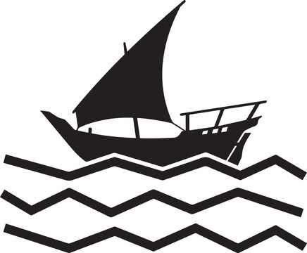 Silhouette of a traditional dhow sailing boat on water uae national day
