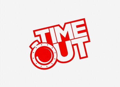 Bold red time out stamp or logo with distressed effect