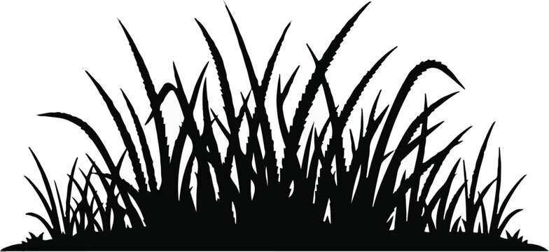 Cad tree lines Black Grass Silhouette Vector Set vactor