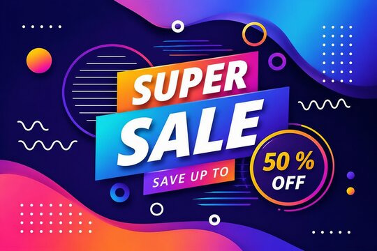Super sale banner with fifty percent off discount illustration