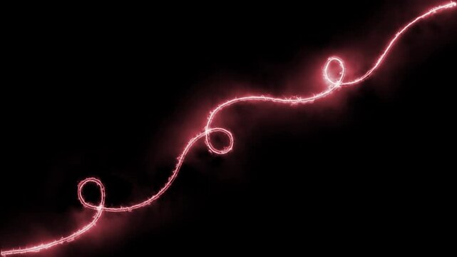Red electric spiral featuring bright glowing plasma energy loops moving smoothly across a dark background. 4K animation.