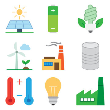 Renewable green energy and ecology icon set vector isolated on white
