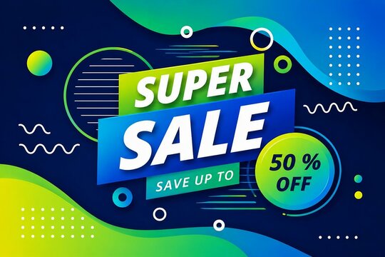 Super sale banner with fifty percent off discount offer illustration