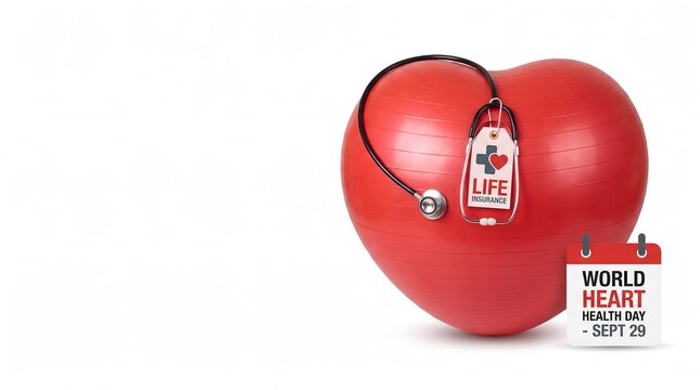 World heart health day concept with stethoscope and red ball