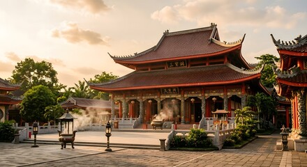 Obraz premium Semarang's Sam Poo Kong temple, Central Java, Indonesia, red and gold Chinese-Javanese fusion architecture