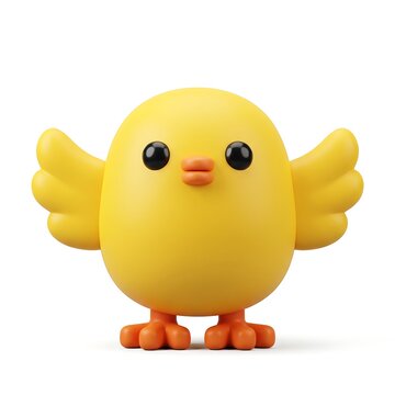 3D render of a cute yellow chick bird with big black eyes baby bird cute animal cartoon character feathers