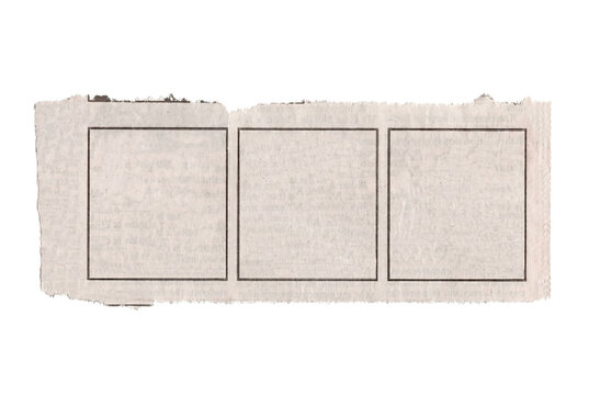 Torn Newsprint Scrap with Three Blank Square Frames