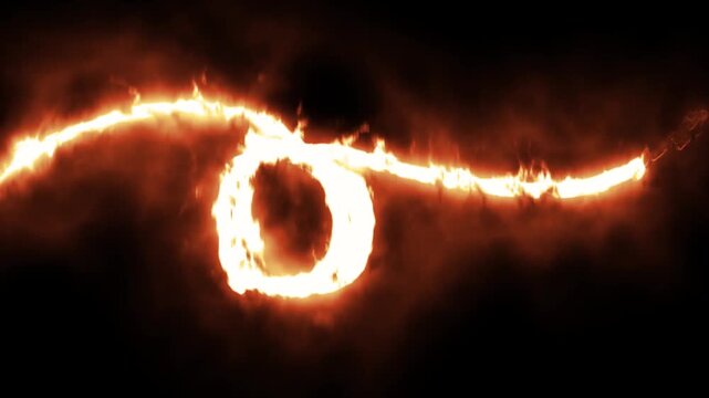 Fire spiral animation featuring bright, glowing fiery energy loops moving smoothly across a dark background. 4K animation.