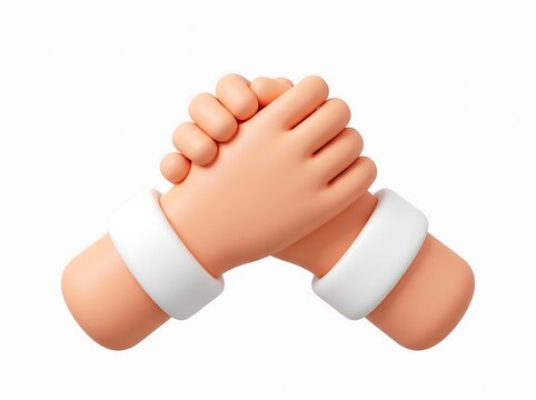 3D cartoon hands shaking with white wristbands representing agreement cartoon handshake 3D handshake