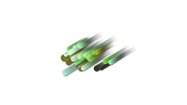 Group of glowing green rounded bars positioned diagonally in a modern minimalist abstract digital art composition