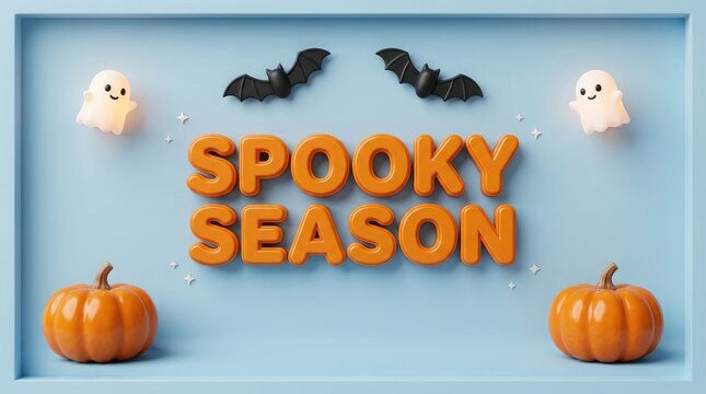 Spooky season halloween illustration with pumpkins and bats